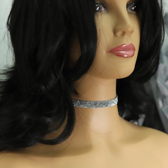 Silver Sparkle Choker adjustable Silver tone color Chokers (#42) - Picture 10 of 11